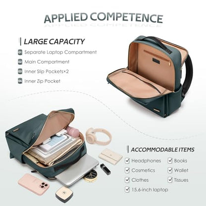 GOLF SUPAGS Travel Laptop Backpack for Women Airline Approved for Work College Travel Multi-Functional Casual Daypack Teacher Nurse Bags Fits 15.6 Inch Notebook (Atrovirens) - color: Atrovirens