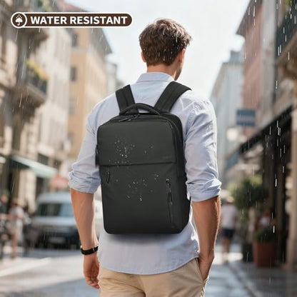 Lightweight Commute Backpack for Men & Women, Water-Resistant Travel Daypack with 15.6-Inch Laptop Compartment & Anti-Theft Pockets, Black - color: Black