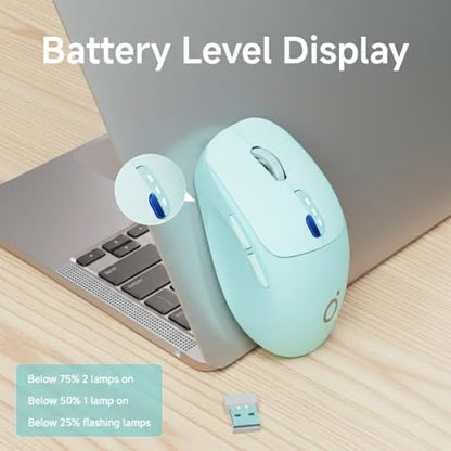 SEUNKWANG Dual-Mode Wireless Mouse with Visible Battery Indicator, Silent Rechargeable Bluetooth & 2.4G Computer Mouse, 1600 DPI, One-Click Desktop Privacy Key, Portable Mice for Laptop/PC/Mac - Blue - color: Blue