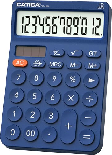 CATIGA 12 Digit Desktop Calculator Basic Desk Calculator with Large LCD Display, Big Buttons, 4 Function, Solar and Battery Dual Power, for Office, School, Home, SD-1292 Navy Blue - color: 5.1) Navyblue