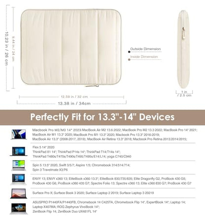 MoKo 13-14 Inch Puffy Laptop Sleeve Bag Padded Protective Carrying Case | Fits Mac Neo A18 Pro, Mac Pro M5 14-inch, Mac Air 13.6/13.3-inch and iPad Pro 12.9/13-inch, Milky White - color: Milk White, style: 13.3 - 14 Inches