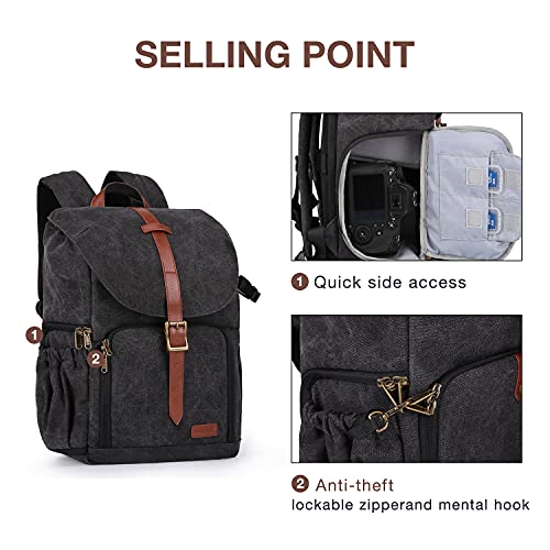 BAGSMART Camera Backpack DSLR Camera Bag Backpacks for Photographers | Waterproof Anti-Theft Photography Backpack with 15 Inch Laptop Compartment - color: B-black[single Buckle]