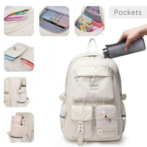 abshoo School Backpack for Girls Bookbag with Lunch Bag Teen Girls School Bag Travel Daypack (Beige) - color: Beige