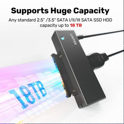 Unitek USB 3.0 SATA III Adapter, UASP, 5Gbps, for 2.5/3.5" HDD/SSD | For 2.5/3.5" SATA HDD/SSD Up To 18TB, Optical; UASP 70% Faster Read; 5Gbps USB 3.0; Plug & Play; 12V Adapter Included - color: USA A to SATA