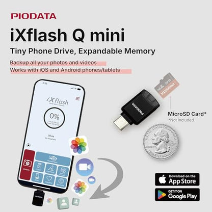 Micro SD Card Reader for iPhone 17/16/15, iPad, Android, Mac, PC, Laptop, USB C Memory Card Reader adapter, Auto Photo Backup, Apple MFi Photo stick Phone Drive iXflash Q mini w/Free App Black - color: Black