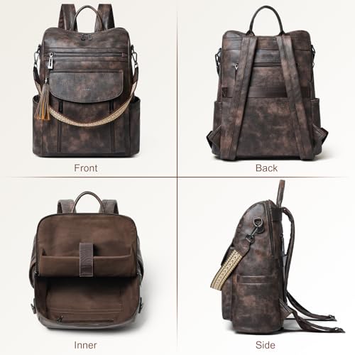 Laptop Backpack for Women 15.6 inch,Travel Leather Backpack Purse Nurse Teacher Carry on Backpack Computer Bag,Professional Water-Resistant College Business Work Casual Daypack,Two-toned Coffee - color: Two-toned Coffee
