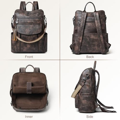 Laptop Backpack for Women 15.6 inch,Travel Leather Backpack Purse Nurse Teacher Carry on Backpack Computer Bag,Professional Water-Resistant College Business Work Casual Daypack,Two-toned Coffee - color: Two-toned Coffee