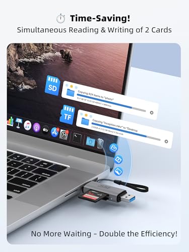 SD Card Reader, USB C & USB 3.0 Aluminum Micro SD Adapter | Dual-Slot Memory Card Reader for SD/microSD/SDXC UHS-I. Works with iPhone 17/16/15, Galaxy, MacBook Pro/Air, iPad & Android - color: Space Gray