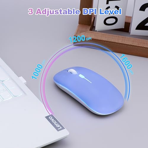 Wireless Bluetooth Mouse Rechargeable Long Lasting Dual Mode - BT 5.2 & 2.4G Silent RGB LED Mice, Slim Portable Ergonomic Mouse for Laptop/PC/Tablet/MacBook/iPad/Apple Devices(Purple) - color: Purple