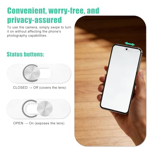 2pcs Single Front Slide Camera Cover Covers Webcam Blocker for Pixel/Galaxy | Keep Your Cell Phone Safe Camera Webcam Phones Parts Accessories Supplies Ultra-Thin Silver for Android Phones