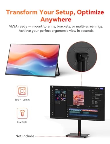 HotYeah 23.8" 100Hz Portable Monitor, 1080P FHD 100% sRGB IPS USB-C HDMI Large External Monitor, Home Gaming 2nd Screen w/180° Adjustable Kickstand for MacBook, Laptop, PC, Phone, Tablet, Switch, PS5