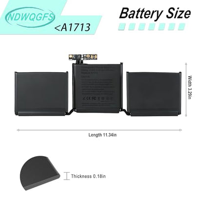 A1713 A1708 Battery for MacBook Pro 13 Inch A2171 (2016-2017) & A2159 A2289 A2338 (2019-2020) 11.4V 54.5Wh Li-Polymer Replacement Compatible with EMC 2978 3164 3301 3456 3578