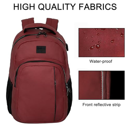 Goloni 15.6 Travel Laptop Backpack with USB Charging Port, Men Man Women Back Pack,Work,Casual College,High Schol Book Bag for Teens Lightweight Waterproof Casual Notebook Bag,Red - color: Red
