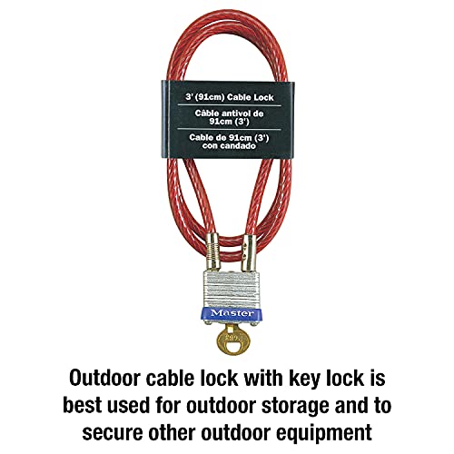 Master Lock 719D Steel Cable with Integrated Outdoor Padlock with Key, 1 Pack