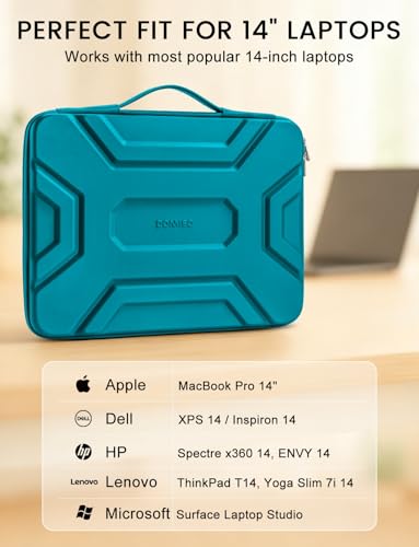 DOMISO 14 inch Laptop Sleeve with Handle, Shockproof & Waterproof EVA Protective Laptop case, Hard Laptop Sleeve for 14" HP Dell Asus Lenovo Laptop, Teal - color: Teal, size: 14 inch