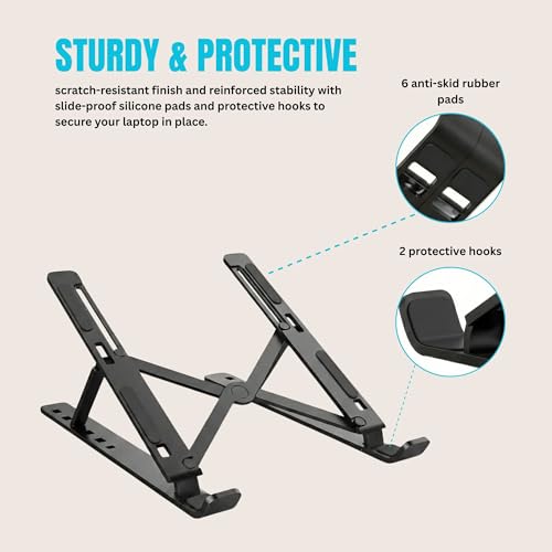 Laptop Stand, Portable Laptop Holder Computer Stand for Desk, Metal Foldable Laptop Riser with 6 Levels Height Adjustment, Compatible with MacBook, HP, Lenovo, Dell,Black - color: Black