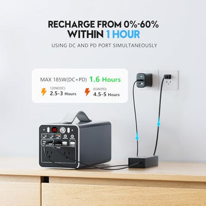 300W Portable Power Station, 299.7Wh Portable Laptop Charger with AC Outlet, Dual Way 65W PD/USB-C Port, Battery Pack Power Supply, Solar Generator for Outdoor Camping Home - size: Medium
