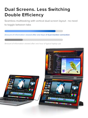 UPERFECT Delta Pro Touch Portable Monitor, 16" 2K Laptop Screen Extender, Touchscreen Dual Monitor with Stylus, First Pressure-Sensitive Touch Display, Stacked Folding Vertical Dual Screen with Stand - size: 16"