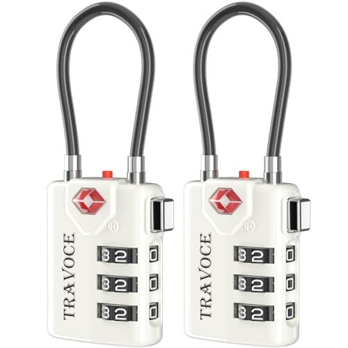 Search Alert TSA Approved Travel Combination Luggage Cable Locks for Suitcase, Gym Locker,Toolbox,Backpack 1,2,4,6 &10 pk (White 2 Pack) - color: White 2 Pack