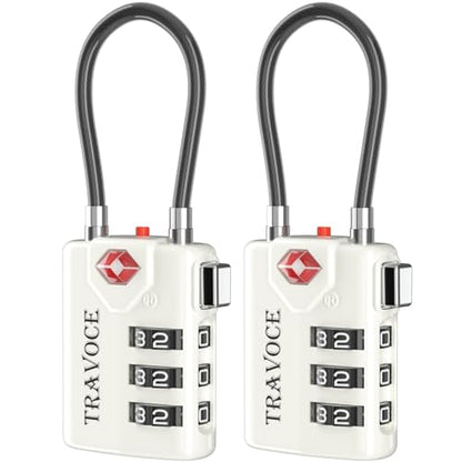 Search Alert TSA Approved Travel Combination Luggage Cable Locks for Suitcase, Gym Locker,Toolbox,Backpack 1,2,4,6 &10 pk (White 2 Pack) - color: White 2 Pack