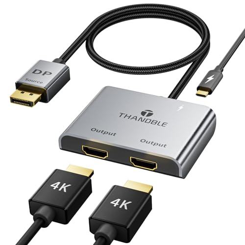 DisplayPort to Dual HDMI Adapter (4K@60Hz) DP to HDMI Splitter for Dual Monitors Extended Display MST Display Port 1 in 2 Out Hub for PC, Graphics Card