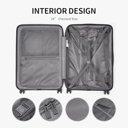 LEVEL8 Grace Luggage Sets Hardshell Suitcase with Wheels, Sturdy Large Suitcase Tsa Lock 20 Inch Expandable Carry on 24 Inch 28 Inch Checked Luggage, 3-Piece Set (20/24/28), Black - color: Black, size: 3-Piece Set (20/24/28)