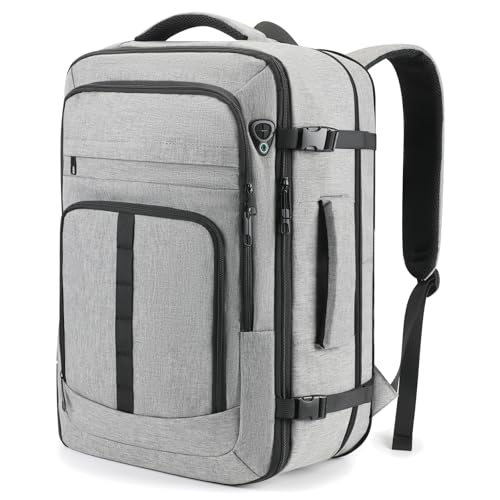Travel Backpack,Carry on Backpack Expandable 40-50L with USB Cable Port,Fits 17.3 Inch Laptop Notebook,Water Resistant Business Travel Laptop Backpack for Men Women Weekend Trips,Daily Travel,Grey - color: Grey