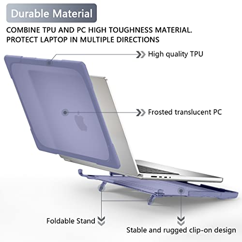 Batianda Heavy Duty Case for MacBook Pro 14 inch 2026-2021, Lavender Grey | Fits M5/M4/M3/M2/M1 Pro Max Chip, Ergonomic Foldable Stand Holds 22 lbs, Shockproof Bumper, Matte Translucent Hard Shell - color: Lavender grey