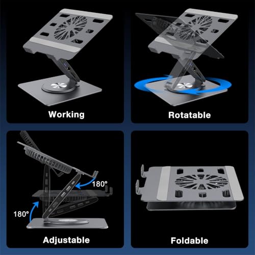 Laptop Docking Station Stand with Fan Aluminum Laptop Riser with USB-C Hub 11-IN-1 4K60Hz HDMI 100W PD Charging USB3.0 Ethernet Audio TF/SD, 360° Swivel, for MacBook Pro/Air, iPad Pro & Type-C Laptops - size: 11-in-1 Hub Stand