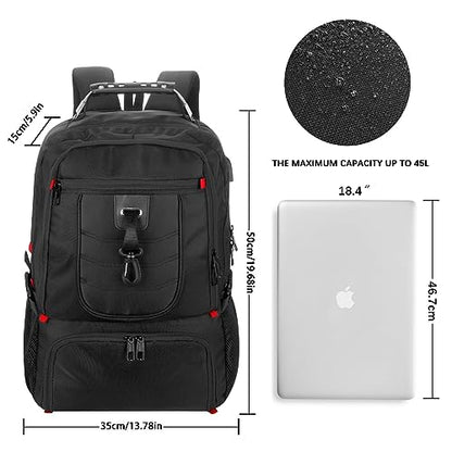 18.4in Men Laptop Backpack with Shoe Compartment for Gym Hiking Business,Large Carry On Travel Bag with PC Compartment,Waterproof College Bookbag School Backpack for Women,Black - size: 18.4in