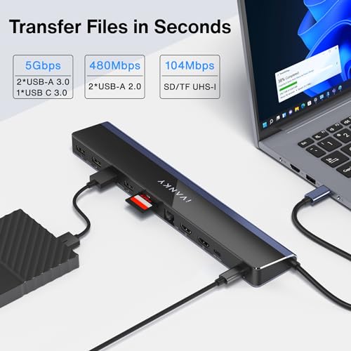USB C Laptop Docking Station with 100W Power Adapter, iVANKY 12-in-1 85W PD Dock, Dual 4K HDMI Display Thunderbolt 3/4 Dock for Dell, HP, Lenovo, Asus,Surface, etc, USB 3.0， Ethernet, 2HDMI, SD/TF