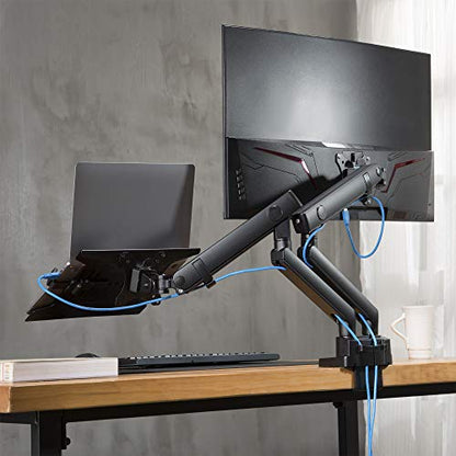 AVLT Laptop & Monitor Arm Desk Mount for 17-38" Screens - Black | Supports flat/curved/ultrawide screens up to 26.4 lbs. Smooth mechanical spring, 15.6" laptop tray and clean cable routing - size: Laptop & 38 Inch Monitor Arm