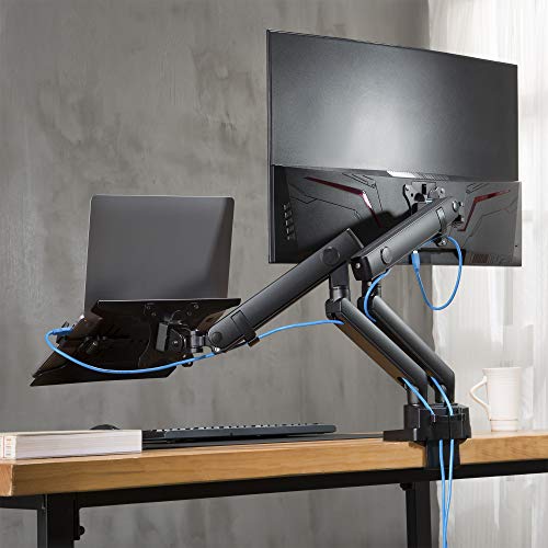 AVLT Laptop & Monitor Arm Desk Mount for 17-38" Screens - Black | Supports flat/curved/ultrawide screens up to 26.4 lbs. Smooth mechanical spring, 15.6" laptop tray and clean cable routing - size: Laptop & 38 Inch Monitor Arm