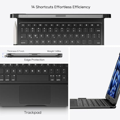 Keyboard Case iPad 10th 11th, Pro 11", Air 11" (M2-M4), (5th 4th Gen) Black | Pekarejue 360° Rotatable, Trackpad, Backlit, Pencil Holder, Fit iPad A16, Air 11/10.9 inch, Pro 11" (1st-4th Gen, 2022-2018) - color: Black, size: iPad 11th/10th Gen,Air 11/5th/