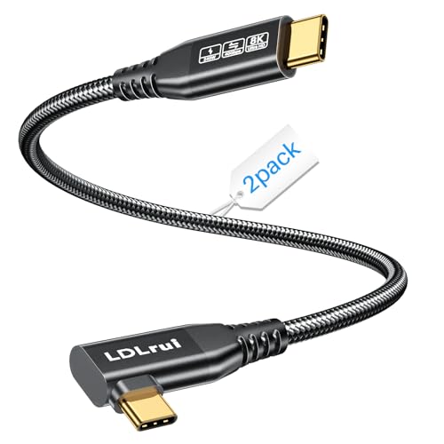 High Speed USB C Data Cable 2FT 2P, 40Gbps Fast Transfer, 8K/4K@60HZ, 240W PD Charging, Right Angle Gold-Plated, Dual USB4 Cable for iPhone 17/16/15, MacBook Pro, iPad, Samsung, SSD, Portable Monitor - color: Black, size: 2FT+2FT
