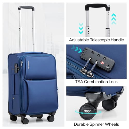 Hanke 28 Inch Luggage Softside Expandable Suitcases with Spinner Wheels, Travel Checked Luggage for Women Men(Blue) - color: Blue, size: 28 Inch Checked in