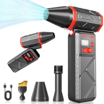 Electric Compressed Air Duster, 150000RPM Cordless Air Duster with 8000mAh Rechargeable Battery, Stepless Speed, Adjustable 90 Nozzle, LED Light for PC Cleaning, Keyboard, Car Interior, Home