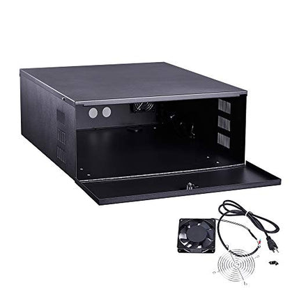 Heavy Duty 16 Gauge DVR Security Lockbox with Fan (Black 18'' X 17.9'' X 4.96')