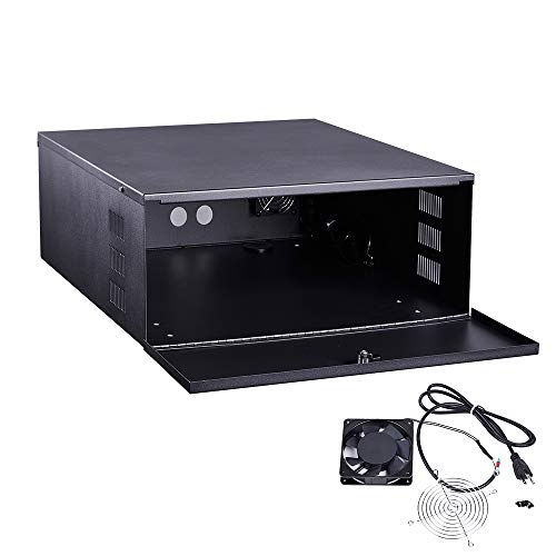 Heavy Duty 16 Gauge DVR Security Lockbox with Fan (Black 18'' X 17.9'' X 4.96')
