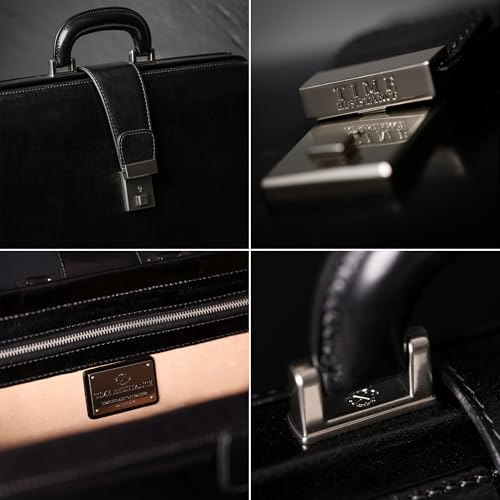 Time Resistance Leather Lawyer Briefcase - Italian Handmade Laptop Briefcase for Men and Women - Attache Case - Doctor Bag - color: Black
