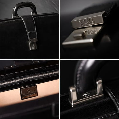 Time Resistance Leather Lawyer Briefcase - Italian Handmade Laptop Briefcase for Men and Women - Attache Case - Doctor Bag - color: Black