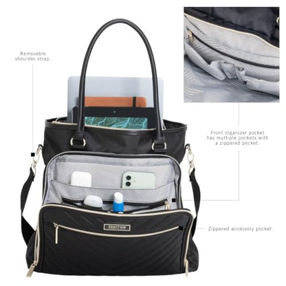 Kenneth Cole REACTION Chelsea Quilted Chevron 15" Laptop & Tablet Business Tote with Removable Shoulder Strap - color: Black