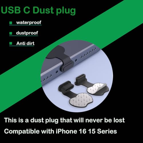 8 Pcs Dust Plug for Phone - USB C Port Cover Cap Protector Against Dust,Anti-Loss Plug for Phones,for iPhone 15/16/17 & Air, MacBook Pro/Air, Galaxy S24-S8, Pixel, Kindle,...