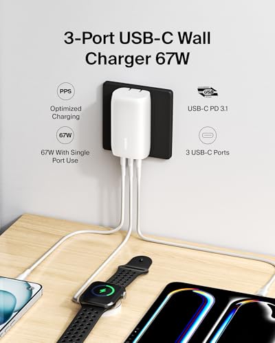 Belkin 3-Port USB C Charger Block 67W - PPS, USB-C PD3.1 Super Fast Charging Charger - Samsung Galaxy S25, Apple iPhone 17, Air, Pro, MacBook, AirPods, Apple Watch, Nintendo Switch 2 & More - White - style: White