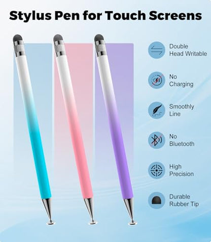 Kenkor Stylus(3pcs),2-in-1 Stylus Pen for Touch Screen, Stylus Pen for iPad | No Charging,Compatible with Apple(iPhone/iPad)/Nintendo Switch/Samsung/Google/Microsoft/Android Tablets Touch Screens Devices - color: Pink+Blue+Purple