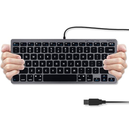 Macally Small USB Wired Keyboard for Mac and Windows - 78 Scissor Keys, 13 Shortcut Compatible Apple Keyboard - Mini Compact USB Computer Keyboard That Saves Space and Looks Great - Space Grey - color: Space Gray