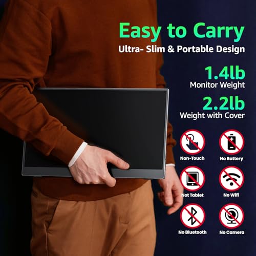 kksmart Portable Monitor for Laptop MacBook Surface PC Xbox PS5, Travel Monitor Second Screen for Laptop, HDMI USB-C VESA Compatible Built-in Speaker, 15.6 - size: 15.6