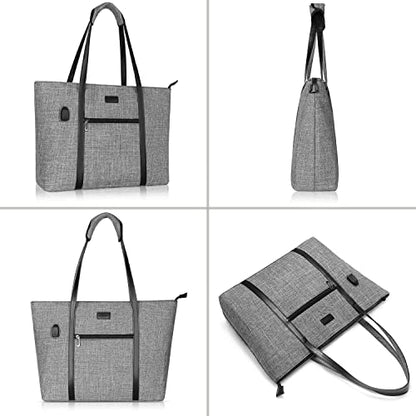 MOSISO USB Port Laptop Tote Bag for Women,Compatible with MacBook, 17-17.3 inch Notebook and Chromebook, Work Travel Business Computer Bag with Small Purse, Gray - color: Gray