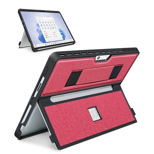 Case for 13" Microsoft Surface Pro 12th 2026/11/10/9/8, Red | All-in-One Shockproof Bumper Cover, w/ Hand Strap & Kickstand, Fits Type Cover Keyboard, TPU+PU Protective Case - color: Red