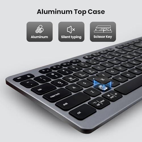 Wireless Keyboard, Bluetooth Keyboard with Leather Palm Rest, Backlighting, Multi-Device Pairing, USB C Rechargeable, for Windows, Mac, iOS, Android, Chrome, Office, Students, Long Hours Typing